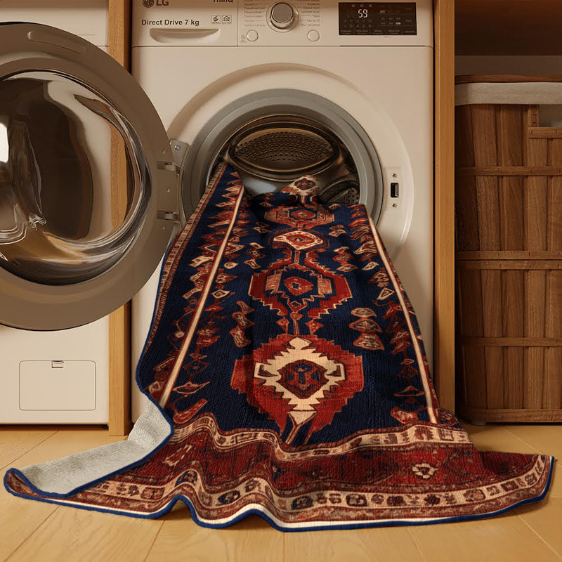 Machine Washable Persian Black Area Rug, Square 8'