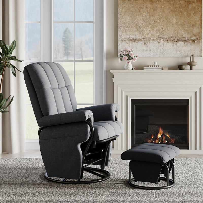 Fauteuil inclinable et oscillant pivotant à 360 ° avec repose-pieds, Lin gris