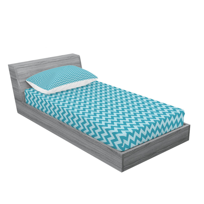 Microfiber Chevron Sheet Set, Twin XL Sheet Set with Fitted Sheet, Blue Chevron