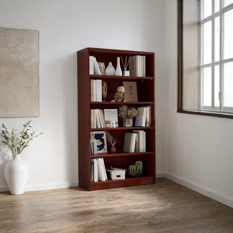 Bibliothèque à 5 niveaux avec tablettes réglables, (5 tablettes) H 59,8 po x l 33 po x P 11,6 po, Brun