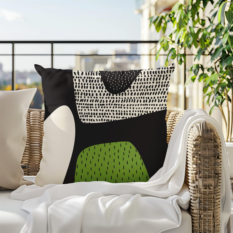 Coussin carré intérieur / extérieur pia, H 17 po x l 17 po, Chartreuse / noir / blanc cassé