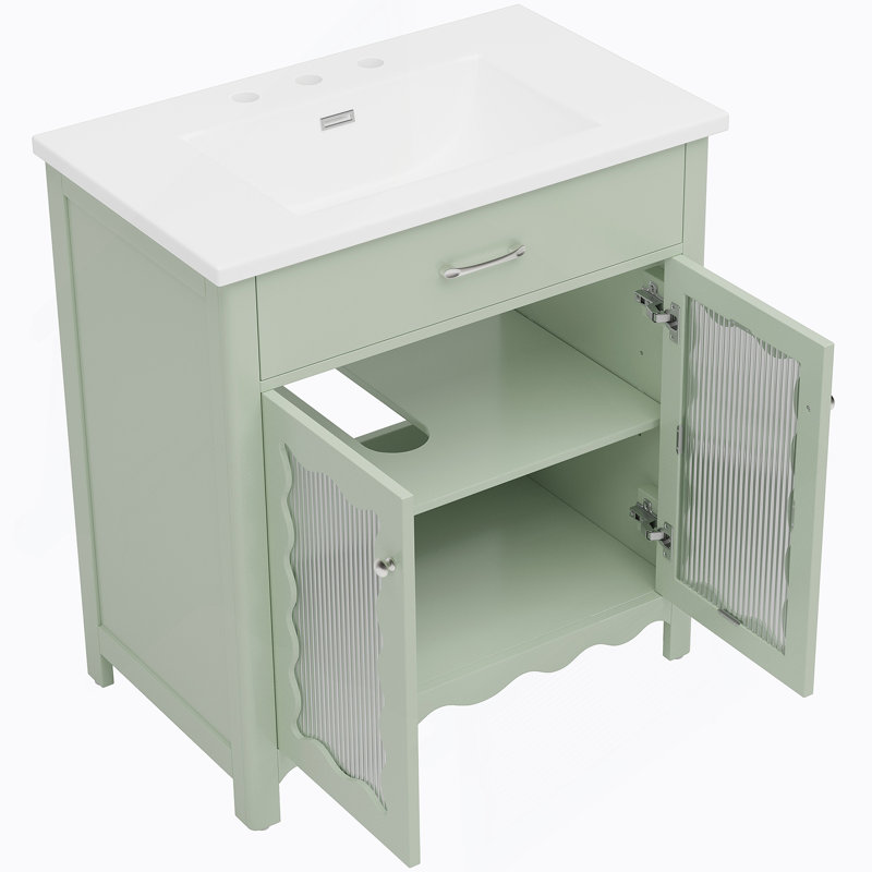 Meuble-lavabo 31 po avec verre trempé, vert, Vert