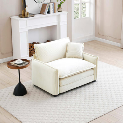 Canapé confortable à assise profonde simple avec un oreiller, adapté au salon et à la chambre à coucher, Club plusieurs occasions, velours côtelé beige