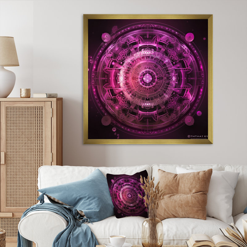 Mystical Fuchia Sacred Chakra - reproduction sur toile, H 16 po x l 16 po x P 1 po, Cadre doré simple