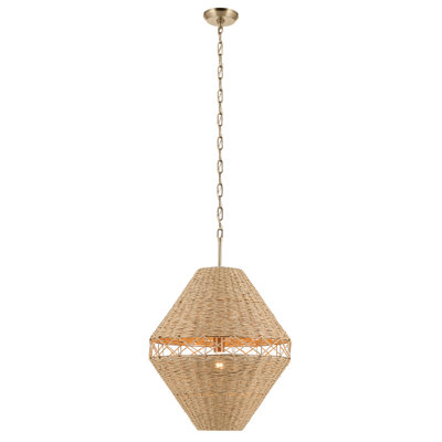 Luminaire suspendu 20 po à 1 lumière avec cordon naturel tissé à la main