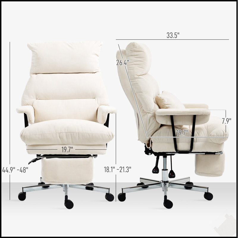 Chaise de bureau rembourrée avec soutien lombaire, dossier haut et fonction d'inclinaison pour un confort ultime
