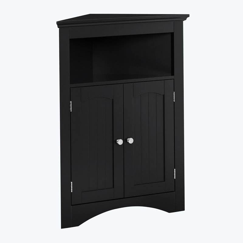 Dennetta Freestanding Bathroom Storage，Corner Cabinet with Doors and Shelves, Black