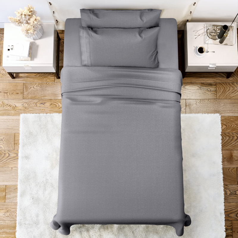 Ensemble de literie en microfibre 1800 Series, Ensemble de draps pour lit simple avec 1 taie d'or, Gris