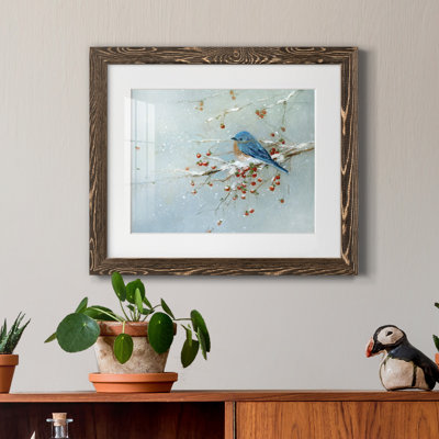 Oiseau bleu en hiver - impression sur papier encadré