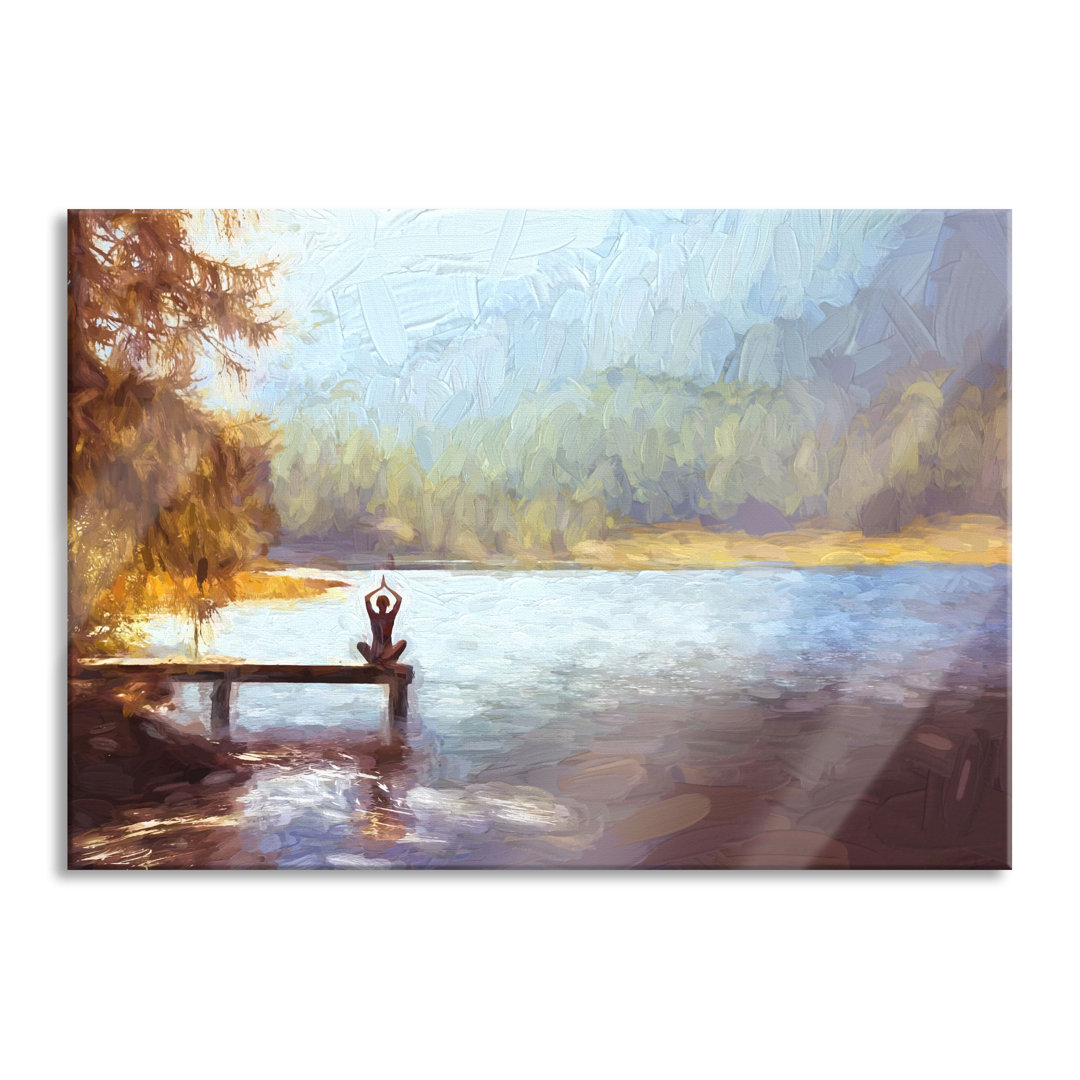 Glasbild | Wandbild Auf Echtglas | Yoga Am See Kunst | 2 Braun LFy11354