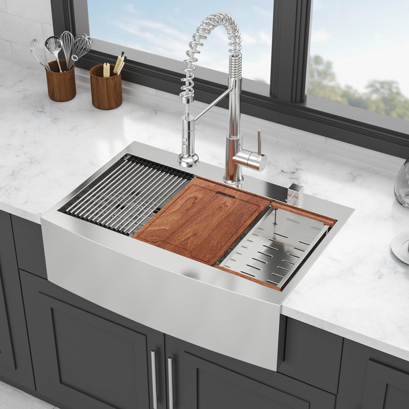 Évier de cuisine 36 po - Acier inoxydable 36 x 22 x 10 po, tablier avant de calibre 16 avant, guide d'eau en forme de X pour un poste de travail de drainage efficace, polyvalent et fonctionnel