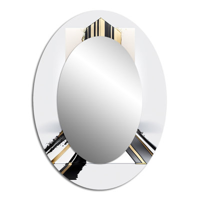 Black And Gold Cubic Expression V - Gold Modern Oval Wall Mirror