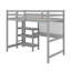 Lit mezzanine en bois avec tablettes, bureau et tableau d'écriture-112896399-113142358