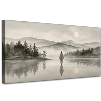 «Jesus Walking on Water», art mural sur toile, décoration religieuse chrétienne moderne pour le salon ou la salle de prière, reproduction sur toile tendue avec châssis, prête à être suspendue, (12 po x 24 po)