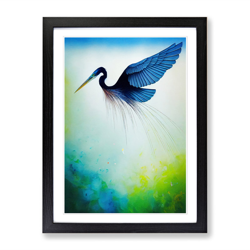 Carruthers Heron Painting Hydrodipped - Picture Frame Print, 64cm H x 46cm W, Oak