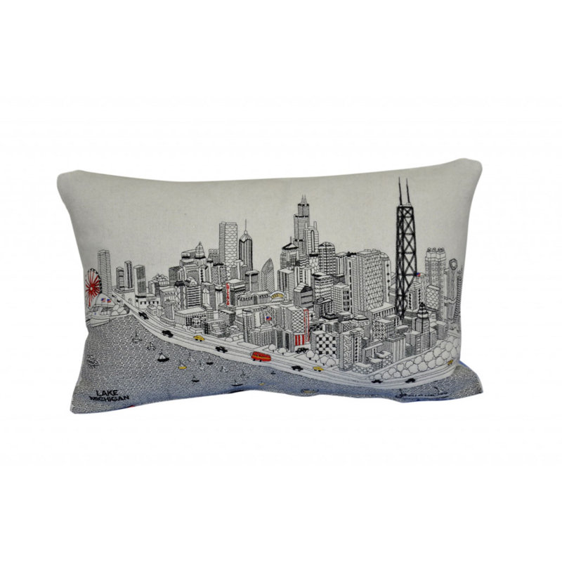 Coussin lombaire 24 po Chicago, Blanc / gris / rouge