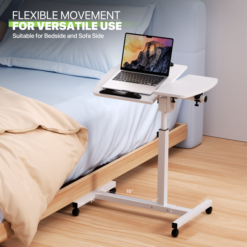 Lifting Computer Desk, Multifunctional Standing Table, Laptop Cart with Mouse Pad for Small Spaces, White