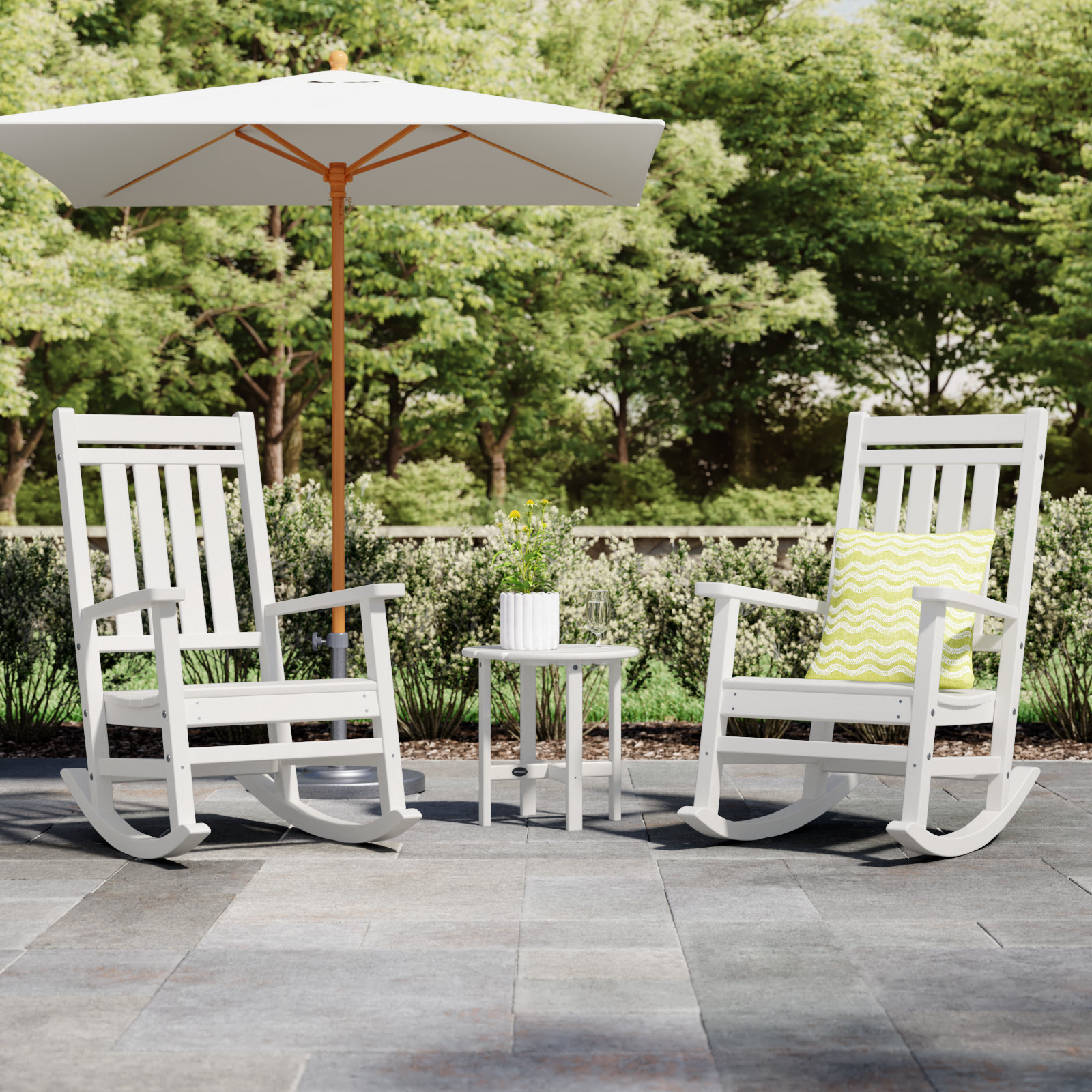 POLYWOOD® Rocker 2-Person Patio Seating Group, White