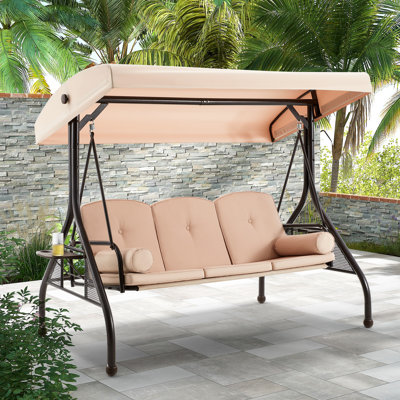 Fassold Outdoor Patio Swing Chair for 3 People, with Removable Cushion and Convertible Canopy