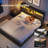 Queen Size Bed Frame With Bookshelf Headboard And Storage, 4 Large Drawers, Platform Bed Frame With Led Lights, Charging Station, Sturdy Metal Slats, No Box Spring Required, No Noise-444579525