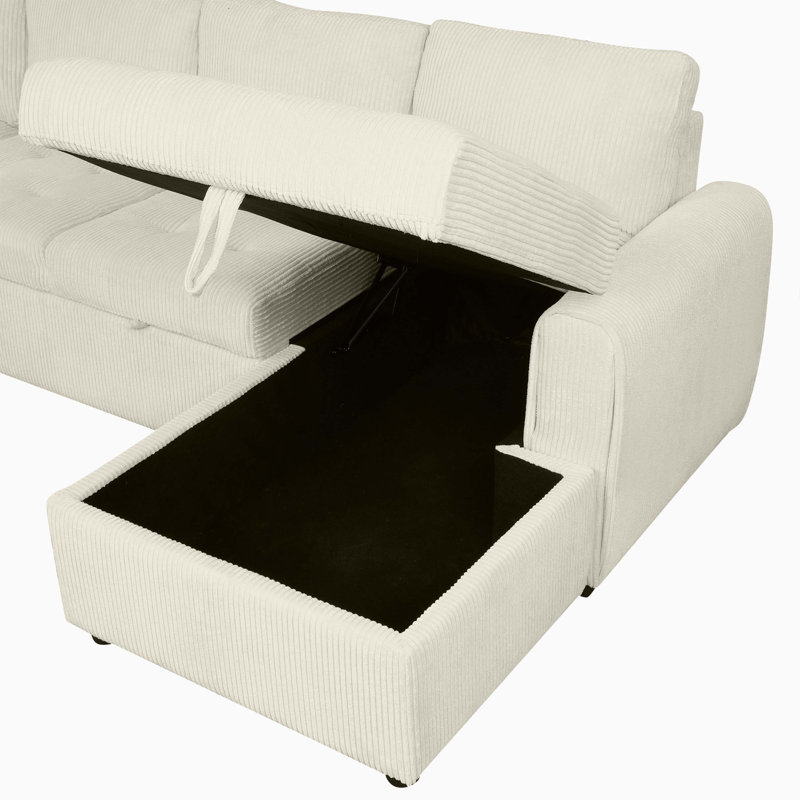 Canapé-lit surdimensionné convertible en U surdimensionné avec dispositifs de rangement et de chargement, Beige