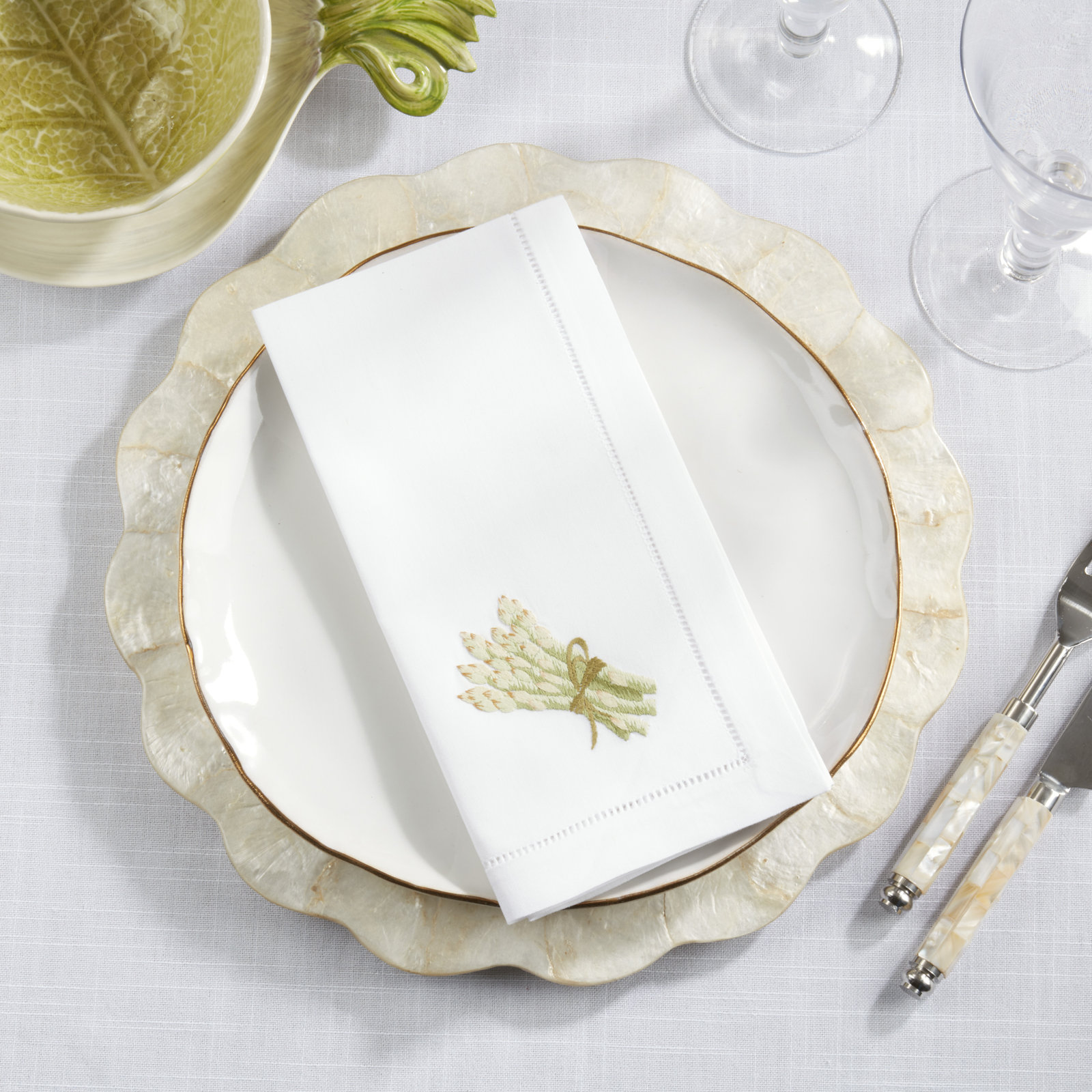 Asparagus Embroidered Cotton Napkin