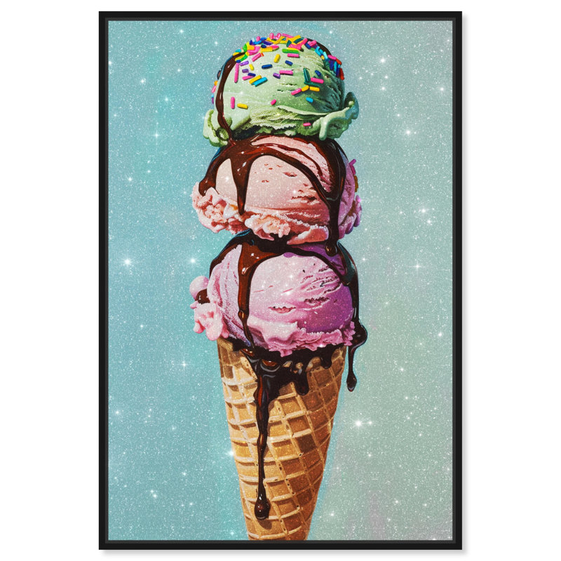 Coquille de crème glacée sur toile, art tendance par Art Remedy, Cadre noir, H 25 po x l 17 po
