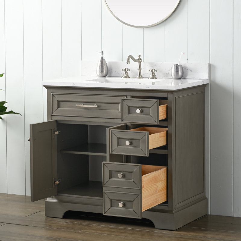 Thompson 36" W Single Bathroom Vanity, Silver Gray/Brushed Nickel