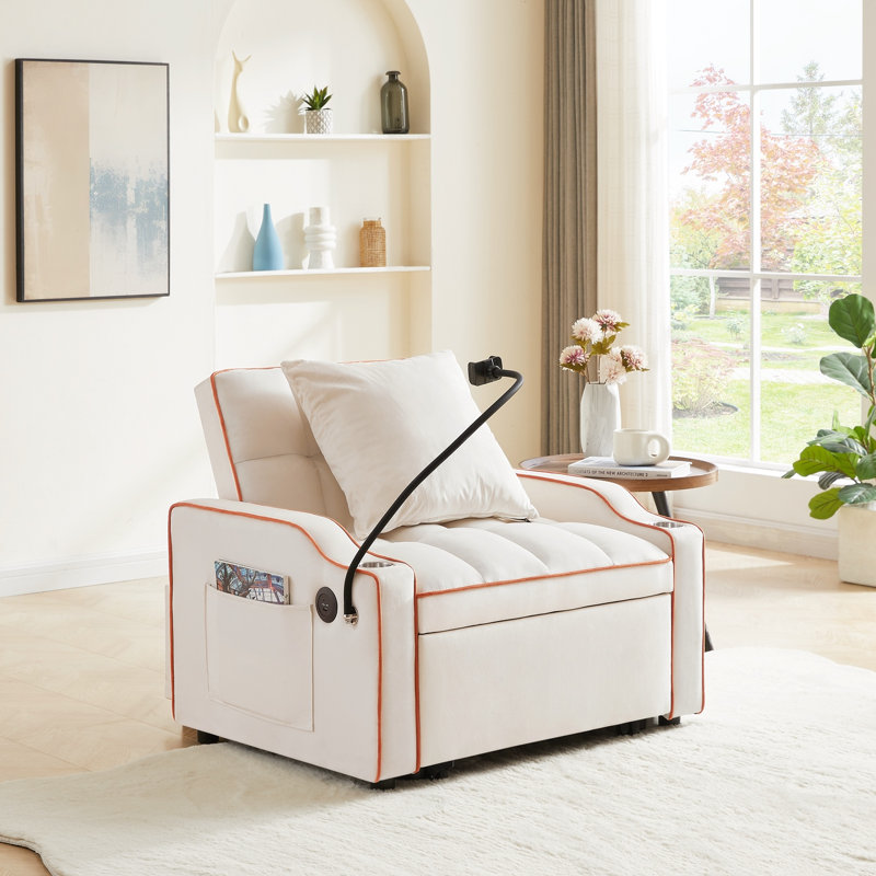 Canapé-lit convertible 3-en-1 Cahir, Velours beige
