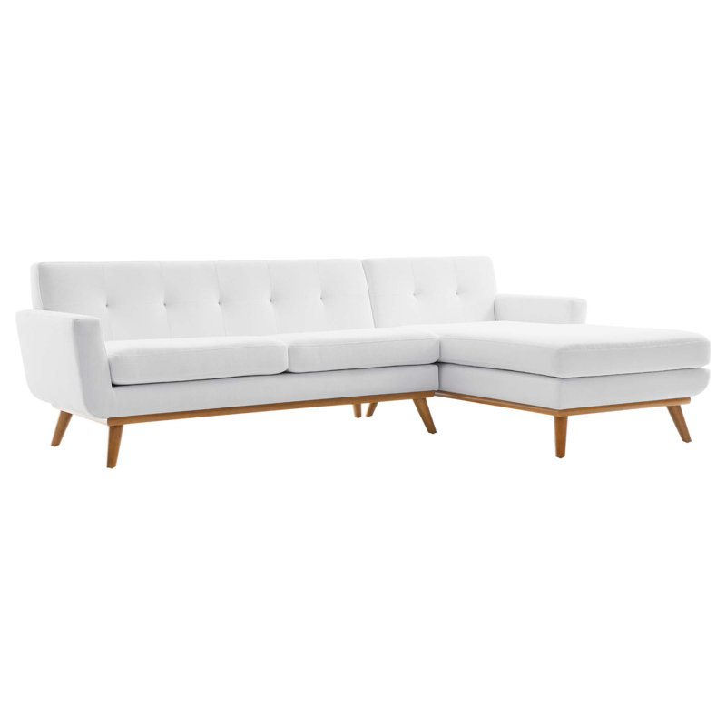 Engage Mid Century Modern Tufted Sectional, Right-Hand Facing, White Polyester