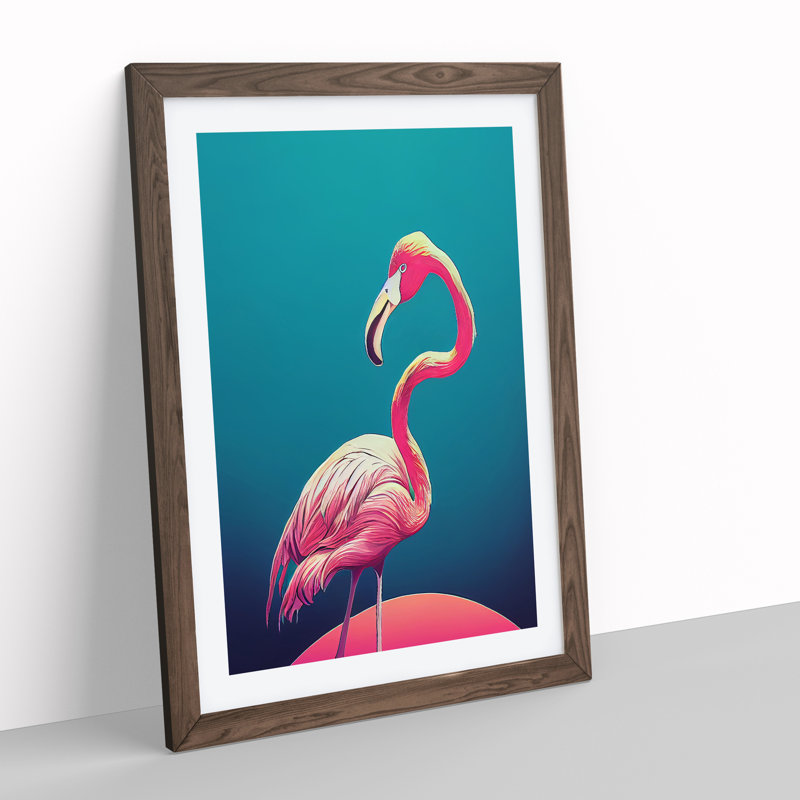 Debonair Flamingo - Single Picture Frame Print, 64cm H x 46cm W x 2cm D, Walnut