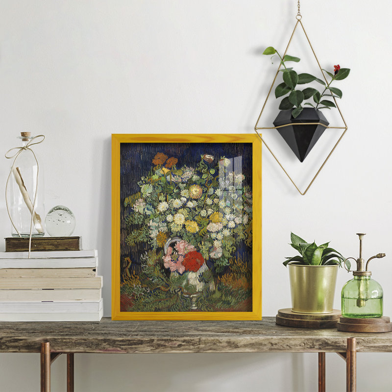 Bouquet de fleurs dans un vase, H 15 po x l 12 po x P 1 po, Jaune