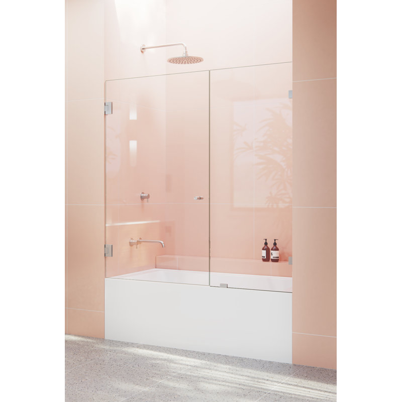 Illume 55.25 in. x 58.25 in. Fully Frameless Hinge Bathtub Door, Brushed Nickel
