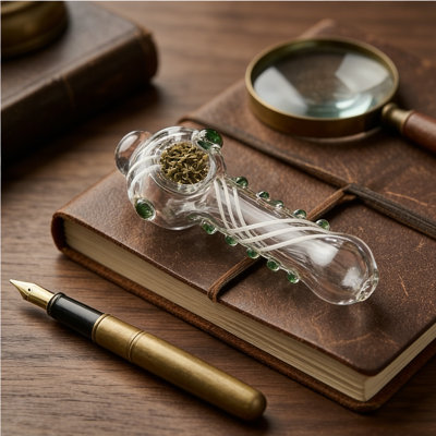 Mini Borosilicate Glass Pipe With Green Dot Stripes, Clear Portable Smoking Pipe