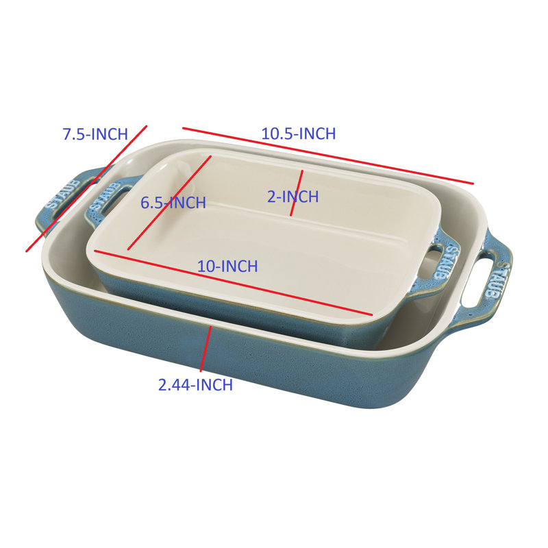Staub Ceramic 2-piece Rectangular Baking Dish Set, Rustic Turquoise