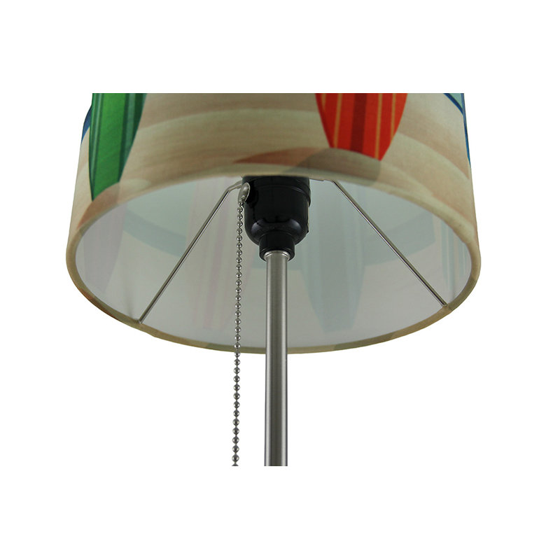 Coastal set of 2 stainless steel table lamps with multicolored surfboard fabric shades, pull-chain, Type A 40-watt max bulb — 18.5" high