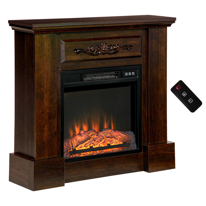 Abiola 31.75'' W Electric Fireplace with 4774 BTU, Brown