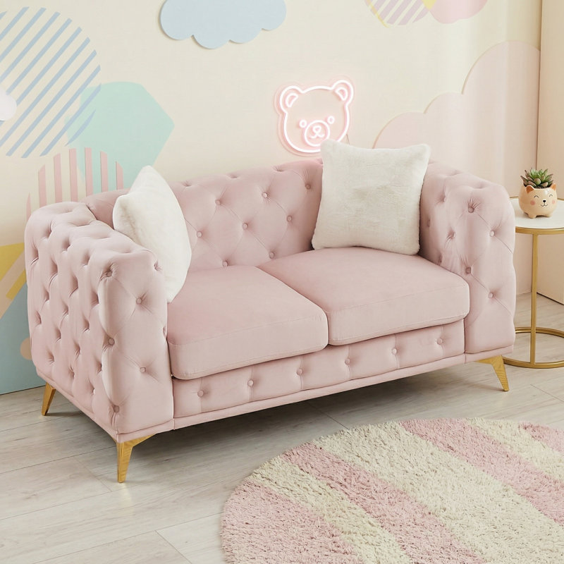 Causeuse Chesterfield en velours capitonné Modern, Rose, 2 sièges
