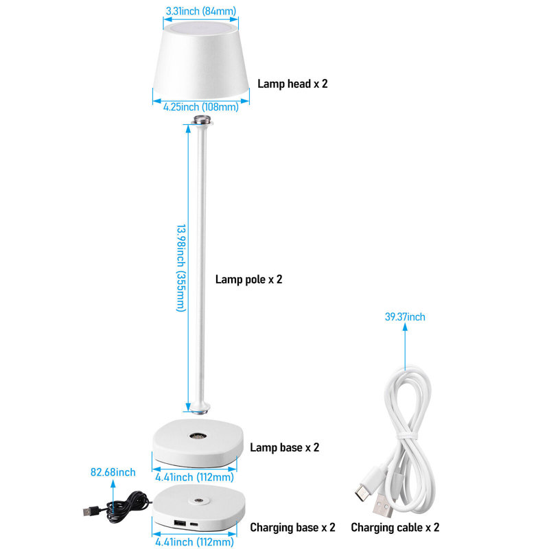 LED Rechargeable Table Lamps with Charging Dock, Water-Resistant, Touch Control, Dimmable, Soft White, White