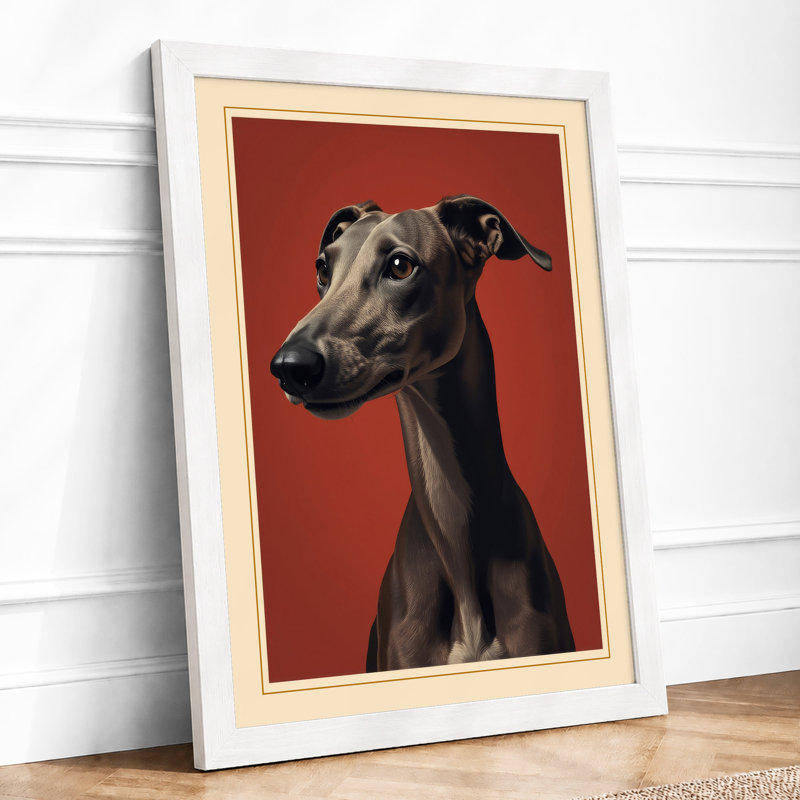 Greyhound in Profile Minimalist - Framed Print, A3 - 42.0 x 29.7 cm, White