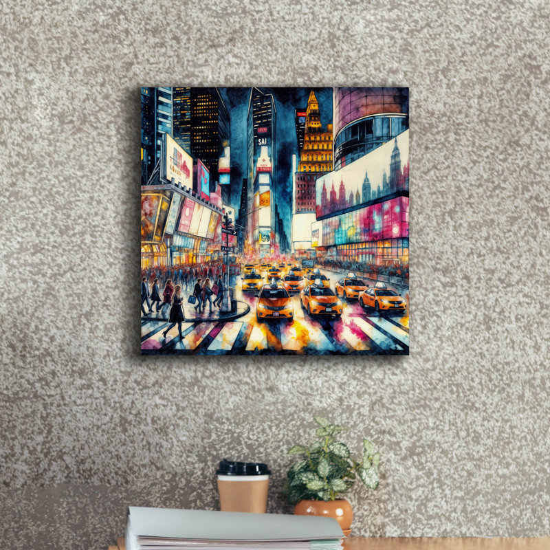  «Times Square Watercolor 2» par Rey Klimt, art mural sur toile, 18 po x 18 po, H 18 po x l 18 po