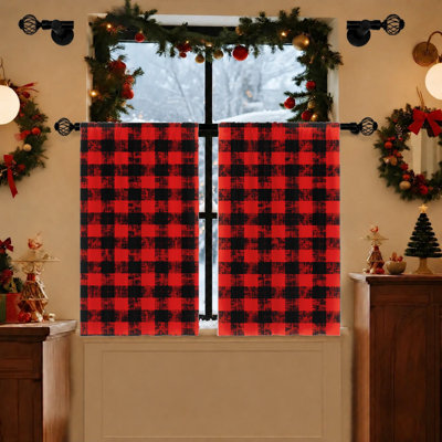 2Pcs Buffalo Plaid Curtains, rustic lumberjack pattern, checkered design, light filtering, rod pocket, suitable for living room, bedroom, farmhouse, holiday home decoration