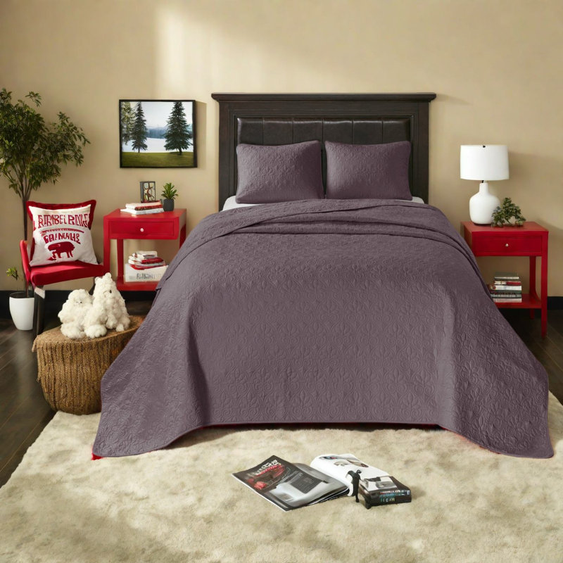 Piece Reversible Purple Bedding Sets, Full Queen Cotton Quilt, Modern Home