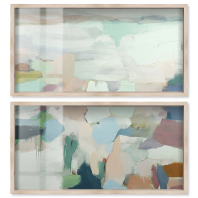 Ensemble de décoration murale Pastel Architecture II Shadowbox Print Sage par Art Remedy, cadre blond, 48 x 24