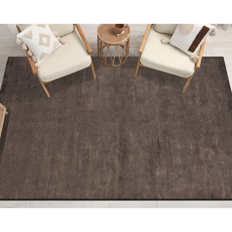 Tapis brun foncé noué à la main, Rectangle 4 pi x 6 pi
