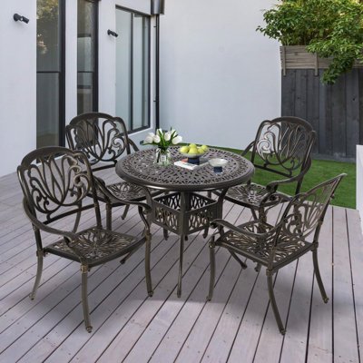Cast Aluminum Outdoor Patio Dining Set, All Weather Outdoor Furniture Dining Set For Patio, Balcony, Lawn, Garden, Backyard (1 Round Table+4 Dining Chairs)