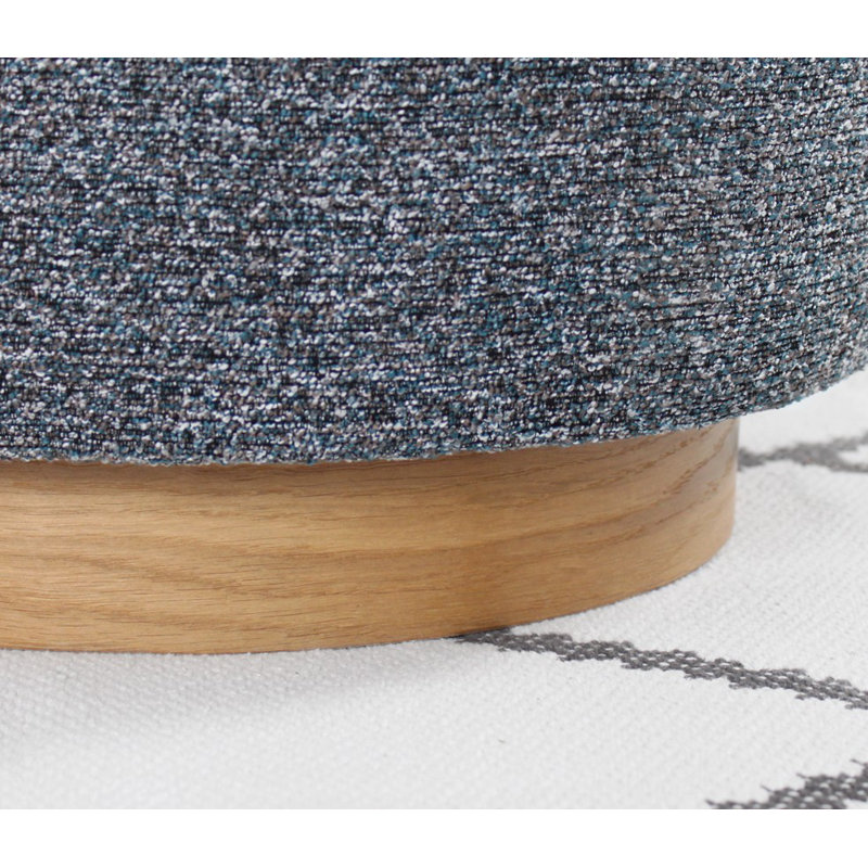 Stylish Pouffe with Wooden Legs, Grey, 16.5 inches Height x 17.7 inches Diameter | 50% Cotton / 50% Linen Cover | 35 DNS Orthopedic Sponge, 2.4 inches Thickness | Perfect for Living Room, Bedroom & Relaxation