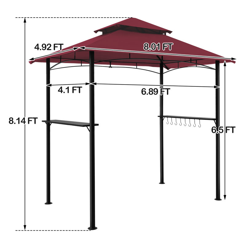 8' x 5' Grill Gazebo, 2-Tier Grill Gazebo, Outdoor BBQ Gazebo Canopy with 2 LED Lights, Double Roof BBQ Gazebo Shelter for Patio, Backyard and More