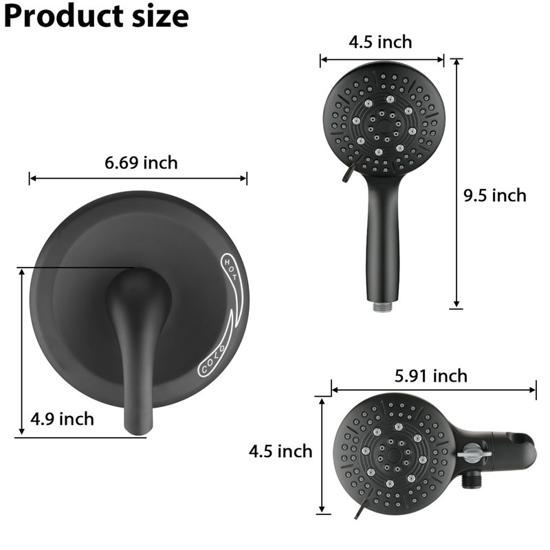 High Shower With Handheld - 6 Spray Modes, Matte Black Brass Finish Single Handle 6-Spray Patterns Head Brass, 1.8 Gpm, Wall Mounted, Adjustable Flow, Power Fog, Rain Massage, Fog Modes