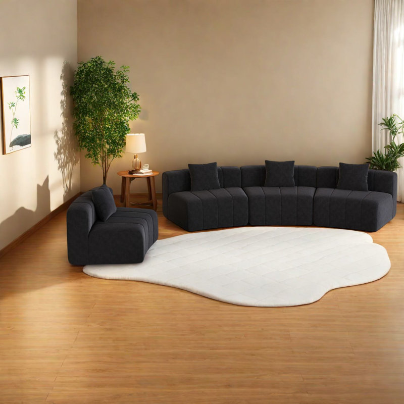 Canapé modulaire courbé en chenille, design moderne avec 4 coussins pour les espaces de vie